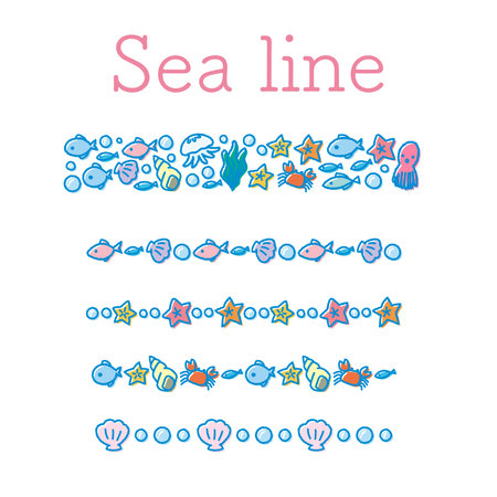 Cute and fashionable sea decoration line setのイラスト素材