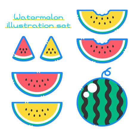 A set of simple illustrations of pop and cute watermelons.のイラスト素材