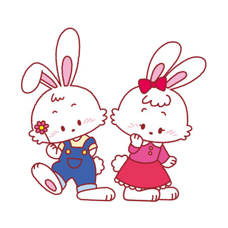 It is an illustration of a cute retro rabbit that can be used for various occasions such as New Year's cards and Easter.のイラスト素材