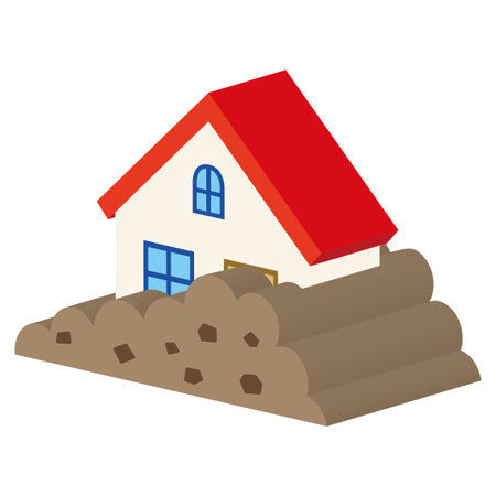 A simple three-dimensional illustration of a house and a disaster Landslide disasterのイラスト素材