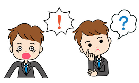 Exclamation mark expression illustration of a man in a suit with a speech bubbleのイラスト素材