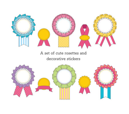 A set of cute rosettes and decorative stickersのイラスト素材