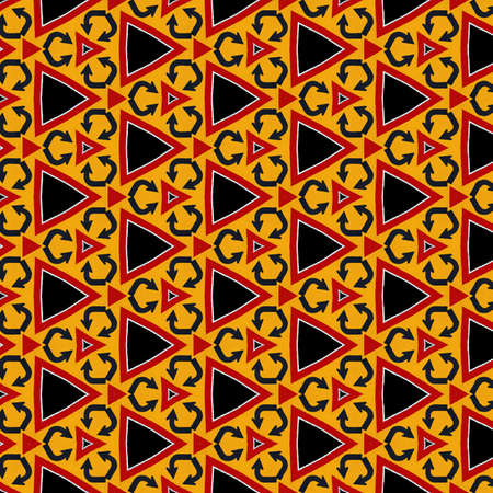 kaleidoscope pattern motivated from red, yellow, and black traffic.a black triangle with a red border.various forms of arrow.yellow backgroundの写真素材