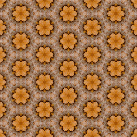 kaleidoscopic pattern motivated from cheese pumpkin.A hexagonal and flower-shaped figure is spread out in radial form.の写真素材