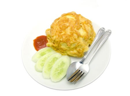 Thai Omelets with rice and chilli source の写真素材