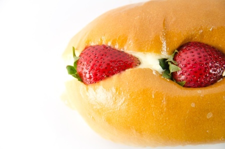 Bakery with strawberry and cream,isolated on whiteの写真素材
