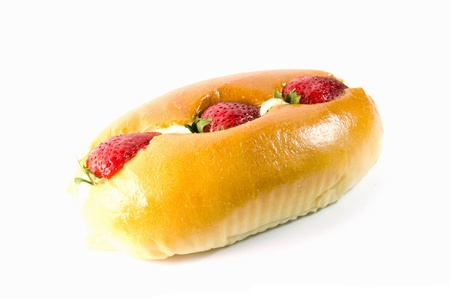 Bakery with strawberry and cream,isolated on whiteの写真素材