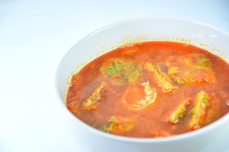 hot and sour curry with tamarind sauce, shrimp and omeletの写真素材