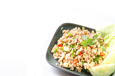 Larb moo, Thai spicy pork salad, isolatedの写真素材