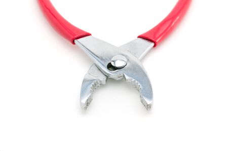 Red pliers isolated on white backgroundの写真素材