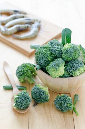 Ingredient of broccoli and shrimpの写真素材