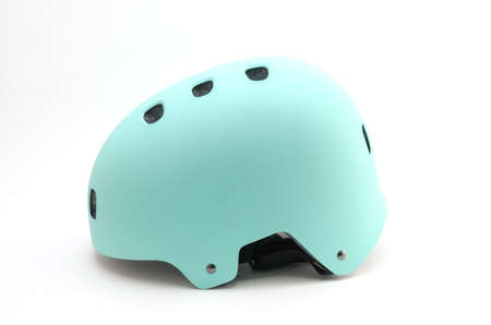 Mint helmet isolated on whiteの写真素材