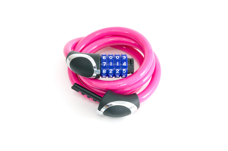Pink bike lock isolated on white backgroundの写真素材