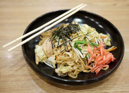yakisoba is the japanese style noodle. usually served with marinated gingerの写真素材