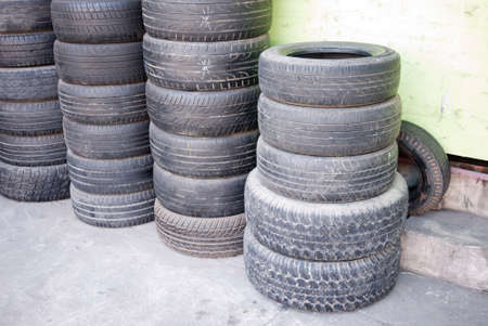 Stacks of used car tires