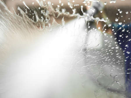 Water splash on the window from the high pressure water inject in order to make it clean