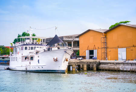 Passenger ship docking at the port in the nice dayの写真素材