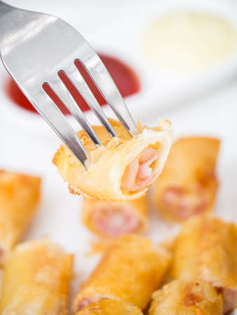 Deep fried ham cheese roll, an Italian-Chinese fusion style appetizer