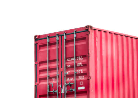 Corner of a red container isolated on white backgroundの写真素材