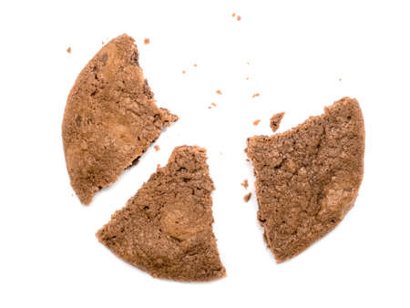 One rounded, splitted, bitten cookie isolated on white background
