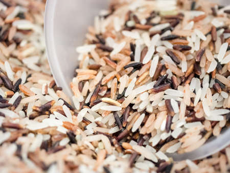 Macro shot of mixed raw rice agricultural product, shallow depth of fieldの写真素材