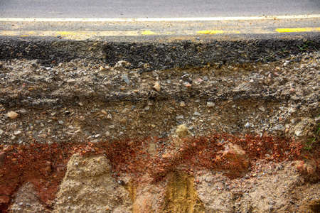 Layer of asphalt road was scour, Corrode, well-worn and clipped
