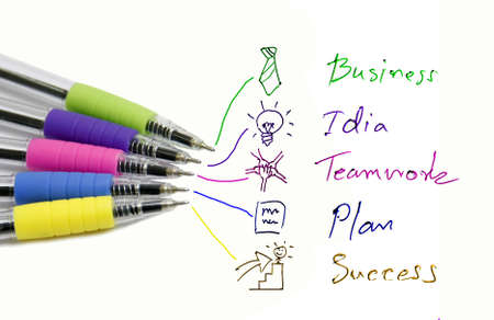 Business words with handwritting and drawing with colorful pensの写真素材