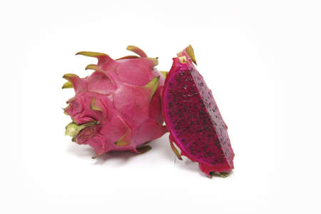 Purple dragon fruit on white backgroundの写真素材