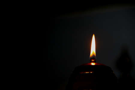 old brass lamp, lantern, candle light on nightの写真素材