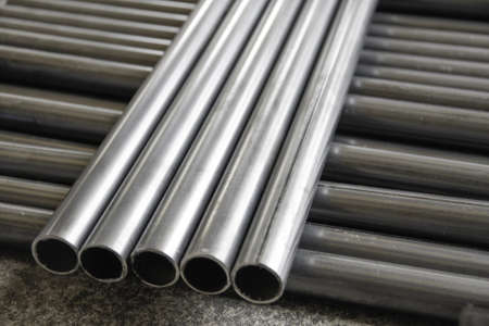 pipe, circle aluminium steel on cement floor