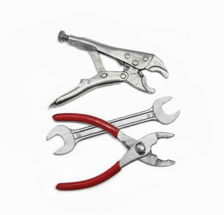 steel pliers and wrench for fix and useful on white background