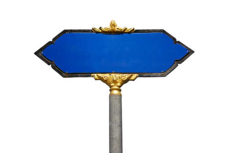 old blank blue road sign pole with floral patternの写真素材