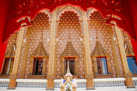 beautiful arch, pole and windows of Wat Pailom temple, Nakhonpathom, Thailand
