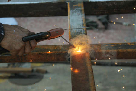 welding steel with sparks lighting