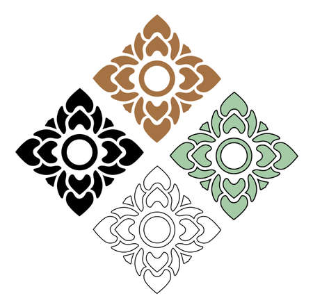 beautiful flower vector set of Thai pattern art on white backgroundのイラスト素材