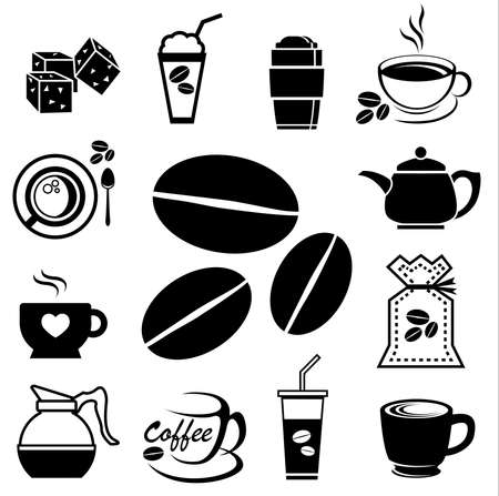 coffee icon set with accessory and ingredient of bean, jar, cup, jug, glass, sugar, bag, mug of break foods for relaxation,works and fresh mind and good ideaのイラスト素材