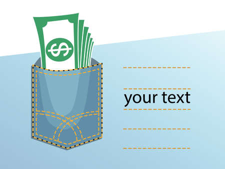 yeans pocket money with dollars banknoteのイラスト素材