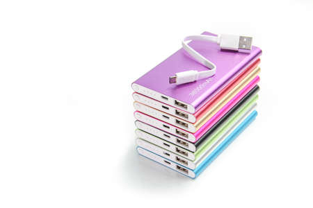 colorful power bank mobile battery on white backgroundの写真素材