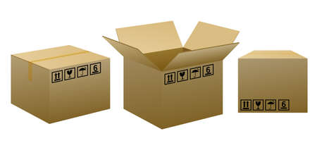 Brown packaging boxes with warning signs