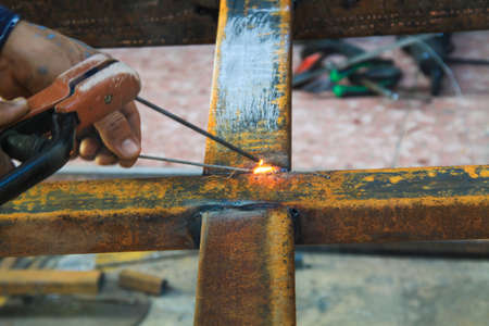 welding steel iron with smoke