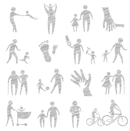 father and child activity, drawing sketch icon set for design in Father day conceptのイラスト素材