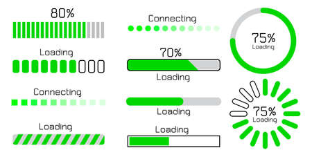 Green loading and connecting sign icon set.
