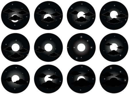 Collection of beautiful full moon length icons, vector set.のイラスト素材