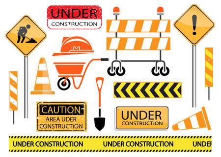 under construction sign and equipment, vector setのイラスト素材