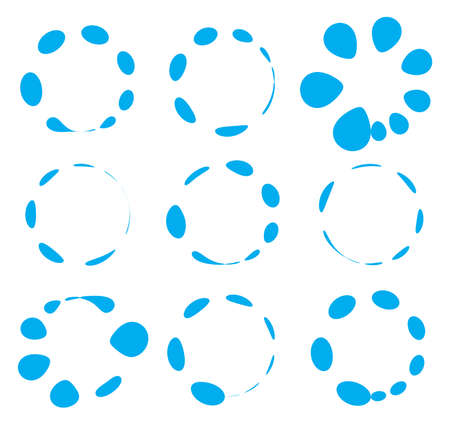 Blue water drop loading icon set on white backgroundのイラスト素材
