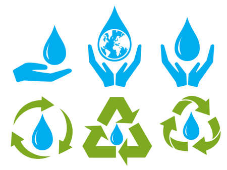 Save water sign symbol set, vector logo design on white backgroundのイラスト素材