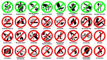 Prohibition sign icon set for public park, vector symbol illustrationのイラスト素材
