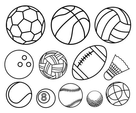 Ball sport outline vector set for decorative design and coloring pageのイラスト素材