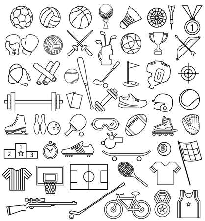 Sport equipment outline icon set, vector illustrationのイラスト素材