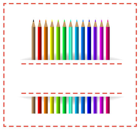 Colorful pencils in white cloth pocket for text, education conceptのイラスト素材